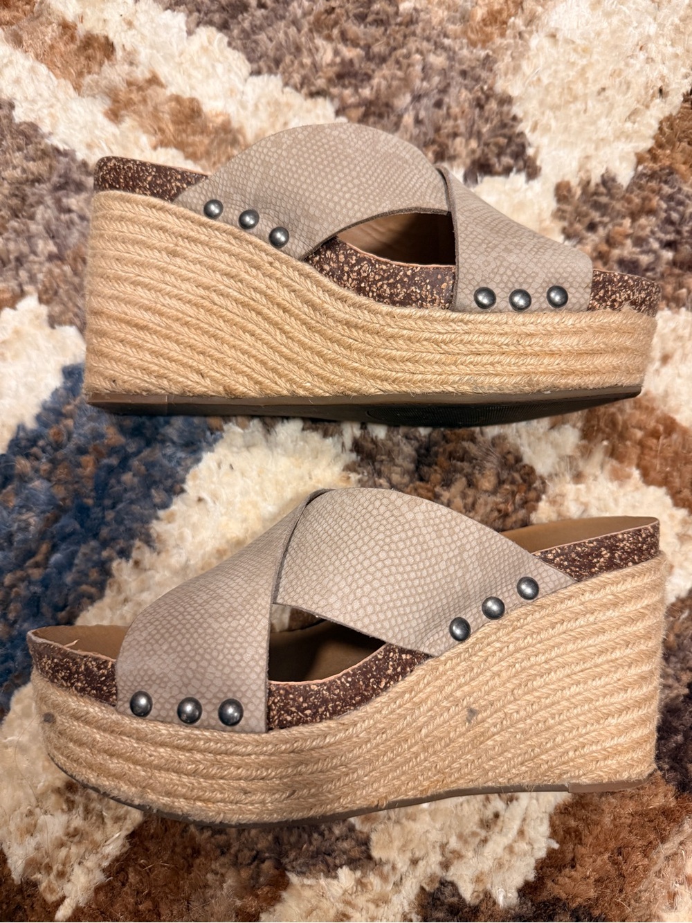 Lucky Brand Taupe Crisscross Espadrille Wedge Sandals